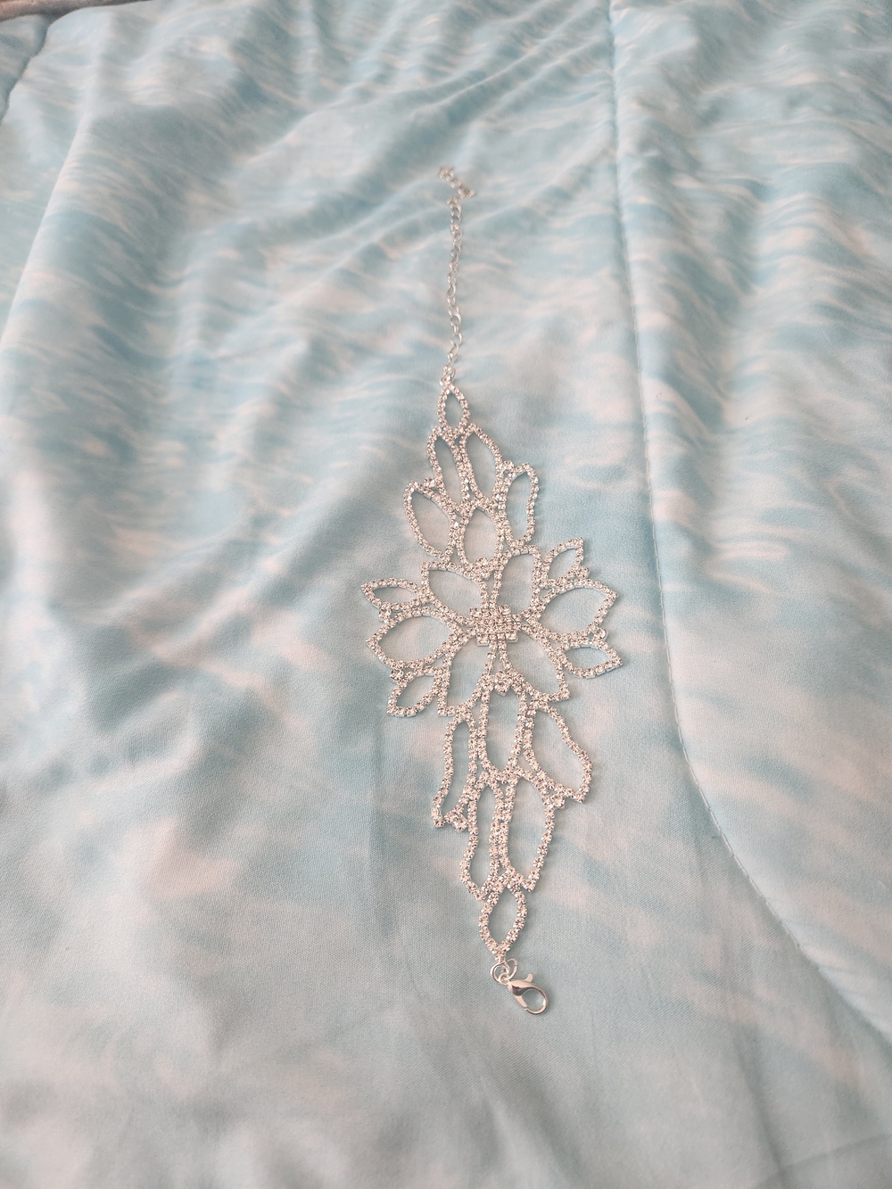 Silver Tone Rhinestone Crystal Floral Dangle Chain Ankle Bracelet Lobster Clasp